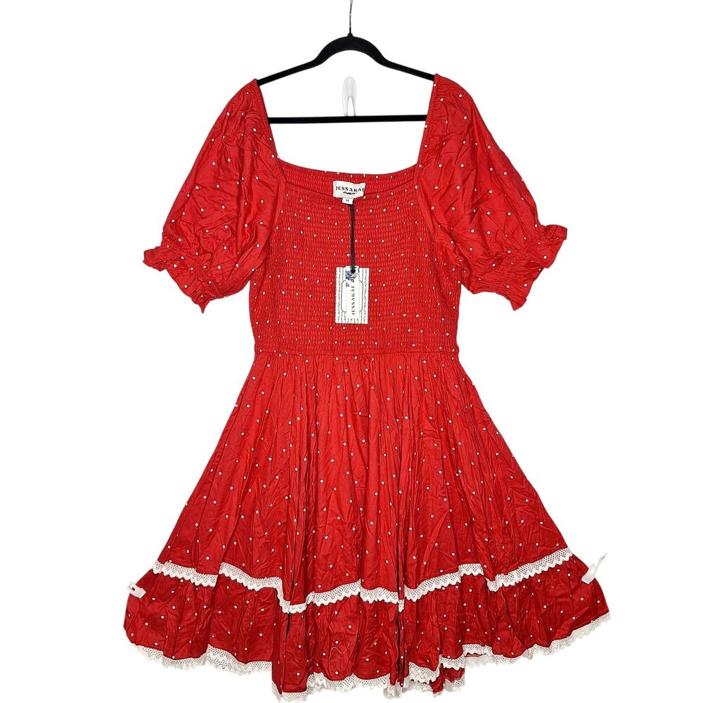 Jessakae Minnie Midi Dress 1X Red Polka Dot Smocked Tank Minnie Mouse Disneyland